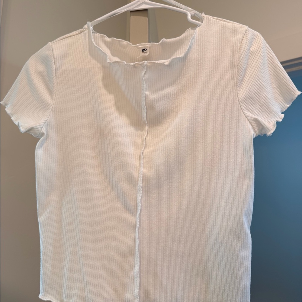 BP White Ribbed Short Sleeve Top Small